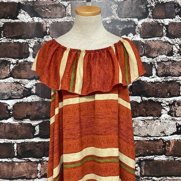MTS Rust Cream Dress NWT Pockets Short Sleeve Midi Size Medium M - Picture 9 of 17